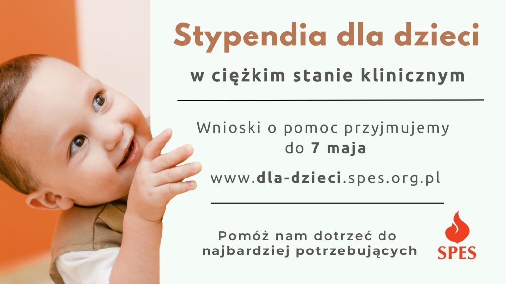 Infografika dot. stypendium dla dzieci. Link do strony www.dla-dzieci.spes.org.pl
