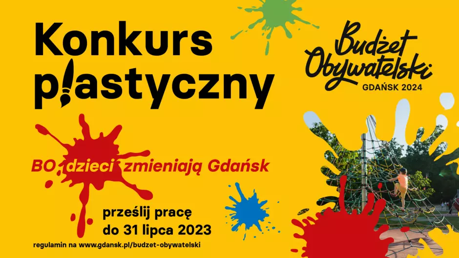 Infografika dot. konkursu plastycznego. Prace można wysyłać do 31 lipca 2023 r. Regulamin na www.gdansk.pl/budzet-obywatelski